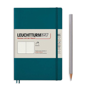 Leuchtturm Pacific Green Dotted Page Softcover Paperback Notebook
This Leuchtturm paperback notebook is exactly what you need to keep track of to-dos or keep track of yoru goals!
2 page markers
Blank table of contents and numbered pages
Gusseted pocket
Elastic enclosure band
8 perforated and detachable sheets
Sticker set for labeling and archiving
Thread-bound book opens flat
FSC-certified paper (80 - 100 g/sq m, depending on format)
Slightly chamois coloured paper to improve readability