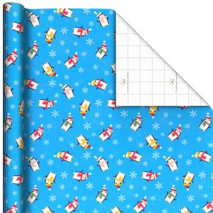 Playful Penguins on Blue Jumbo Holiday Wrapping Paper Roll, 90 sq. ft.