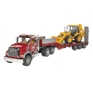 Bruder Mack Granite Flatbed Truck 02813 with JCB Loader Backhoe 1:16 Scale Construction Vehicle Toy